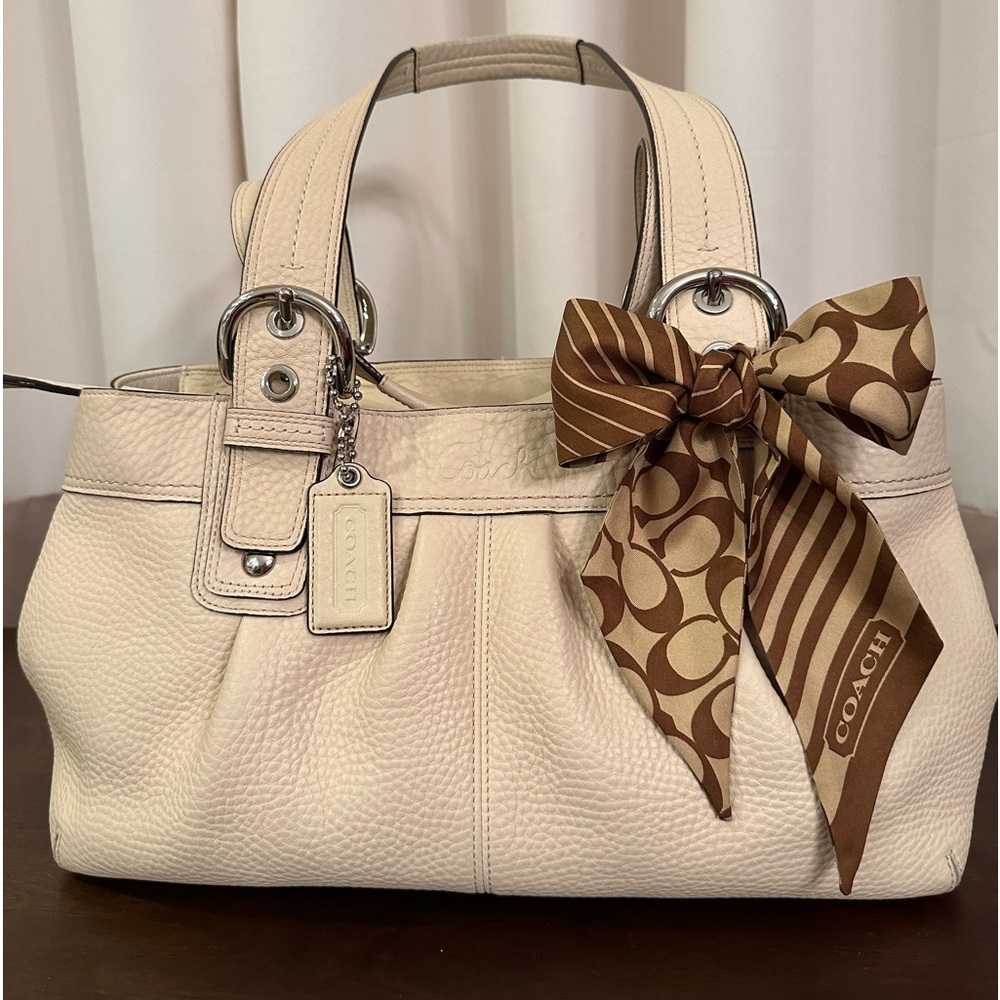 Coach Pebbled Leather in Cream with Coach Scarf
